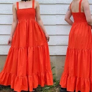 Zara Bright Red Smocked Dress